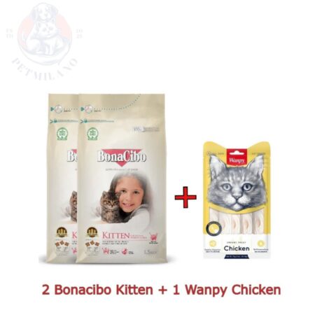 2 Bonacbio Kitten 1.5kg + 1 Wanpy Chicken Creamy Treat